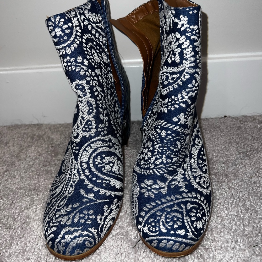 Blue and white booties